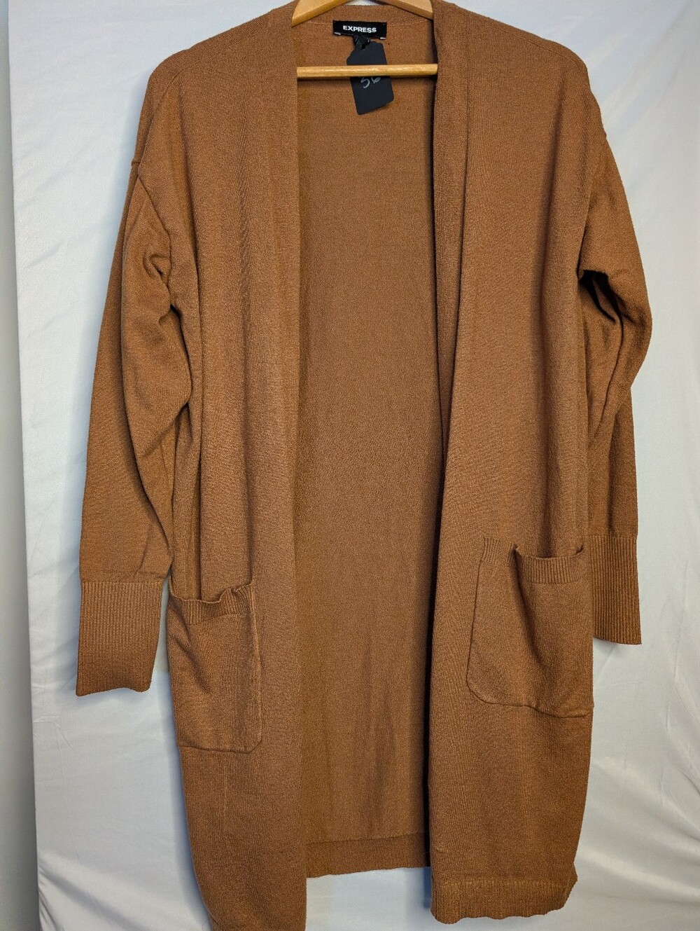 Express Camel Brown Longline Open Front Cardigan Sweater Size M